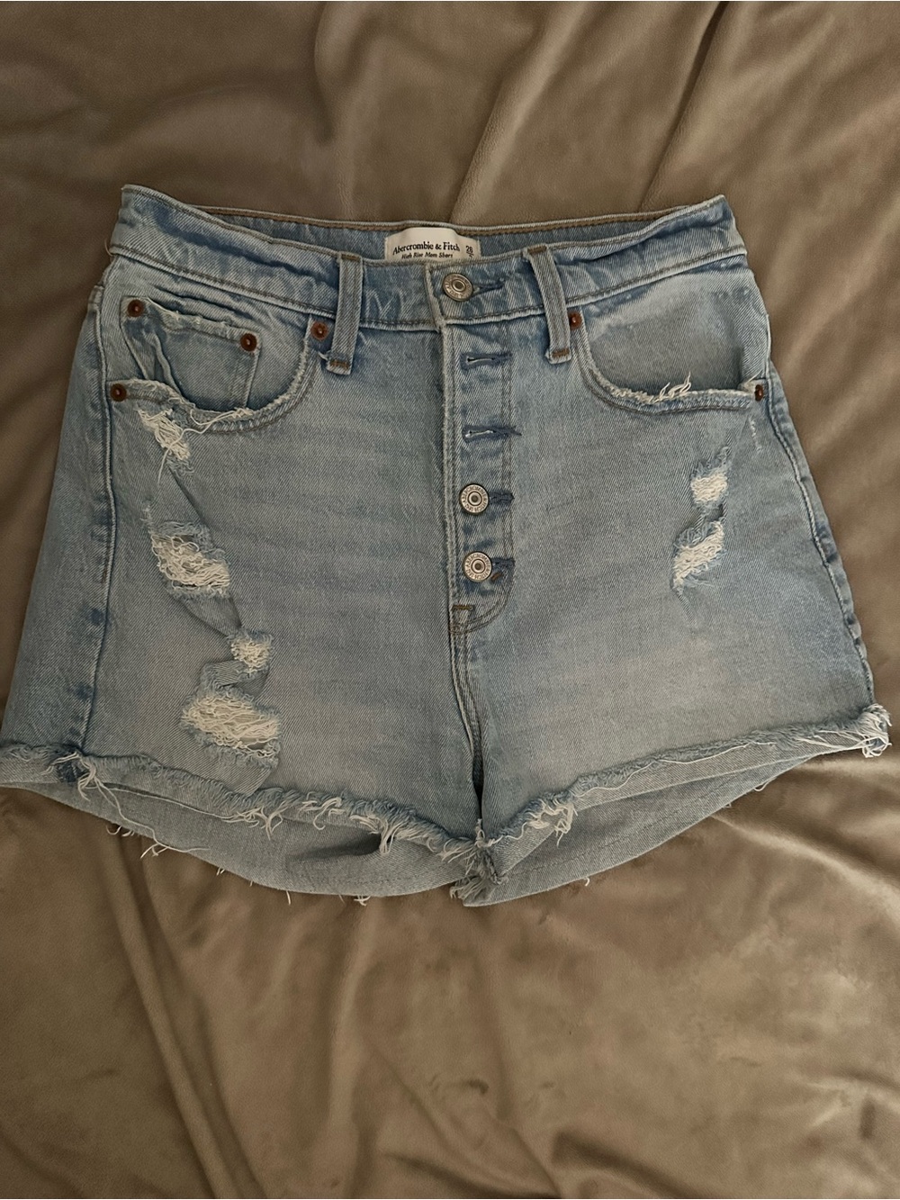 Abercrombie & Fitch Light Blue Distressed Button-Front Jean Shorts